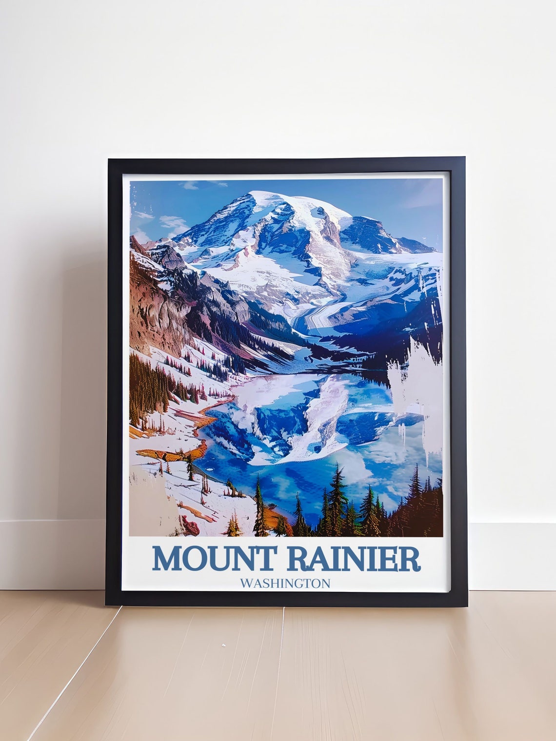 Mount Rainier Washington Snowy Peak Poster with Lake Reflection - Image 4