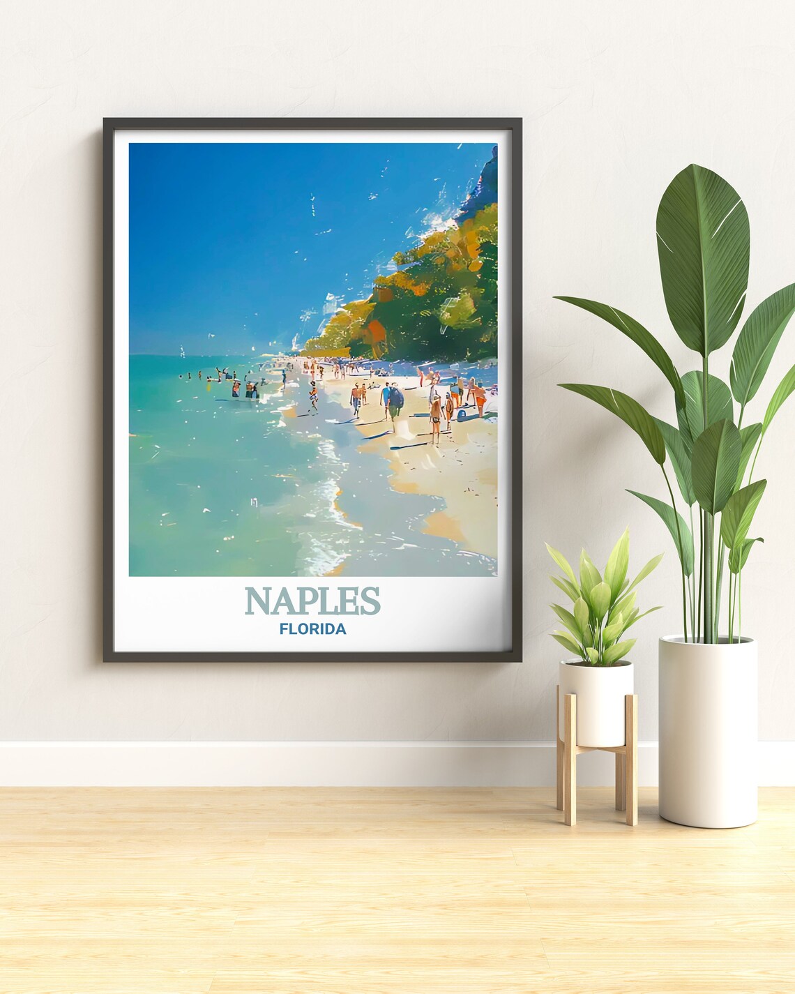Naples Florida Beach Poster With Swimmers and Turquoise Water - Image 2