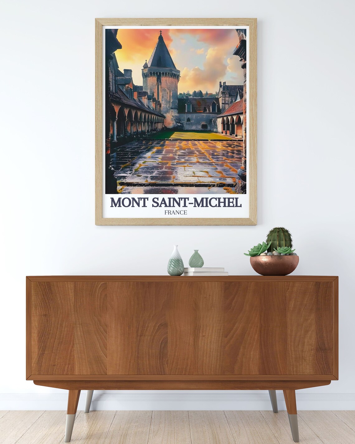 Mont Saint Michel France Abbey Courtyard Cloister Sunset Poster - Image 3