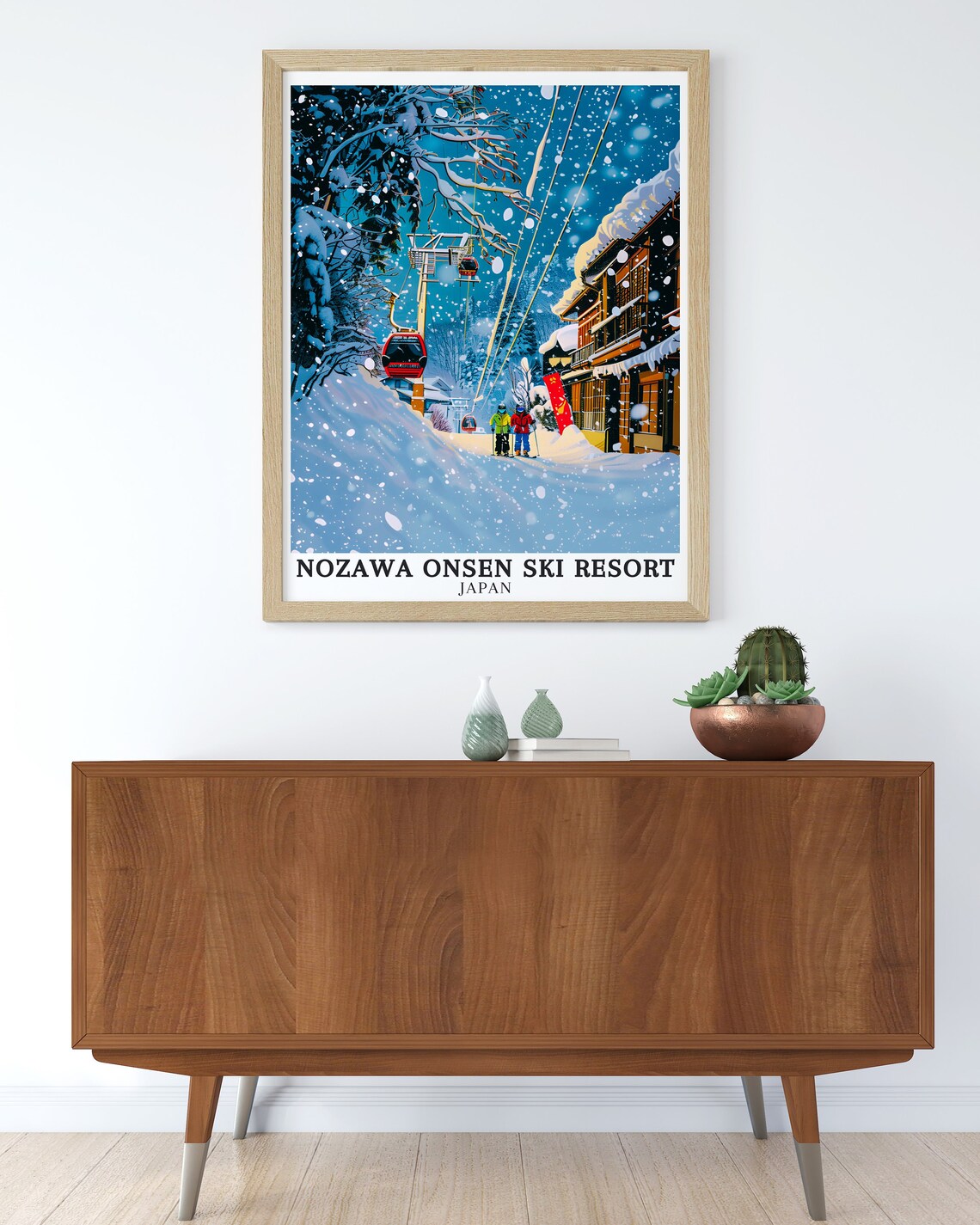Nozawa Onsen Japan Ski Resort Snowy Gondola Village Travel Poster - Image 3