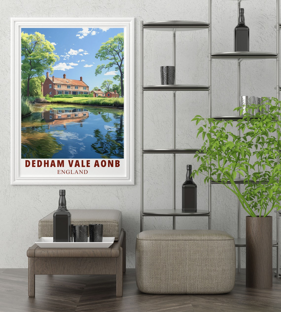 Dedham Vale AONB England Poster With Riverside Cottage Reflections - Image 2