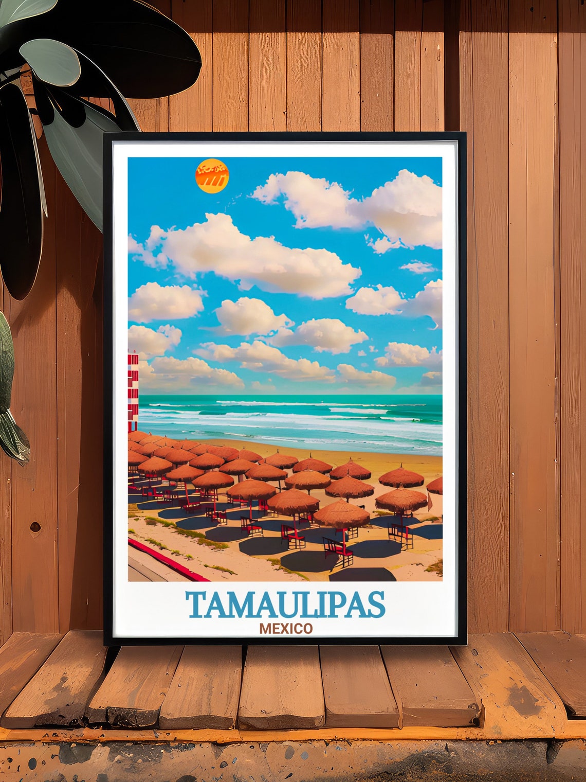 Tamaulipas Mexico Beach Palapa Umbrellas Turquoise Ocean Travel Poster - Image 2