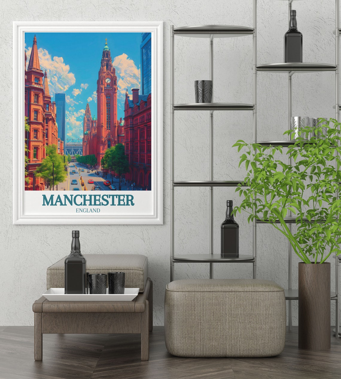 Historic Manchester Town Hall Red Brick Street View England Poster - Image 2