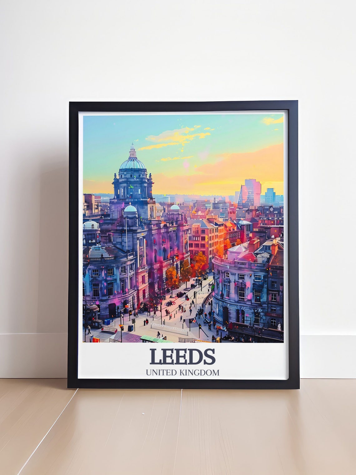 Leeds England Cityscape with Domed Landmarks at Sunset Poster - Image 4