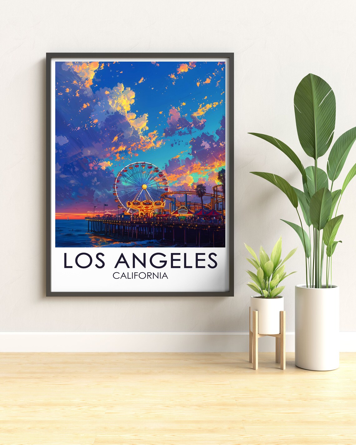 Los Angeles Santa Monica Pier Ferris Wheel Sunset Travel Poster - Image 3