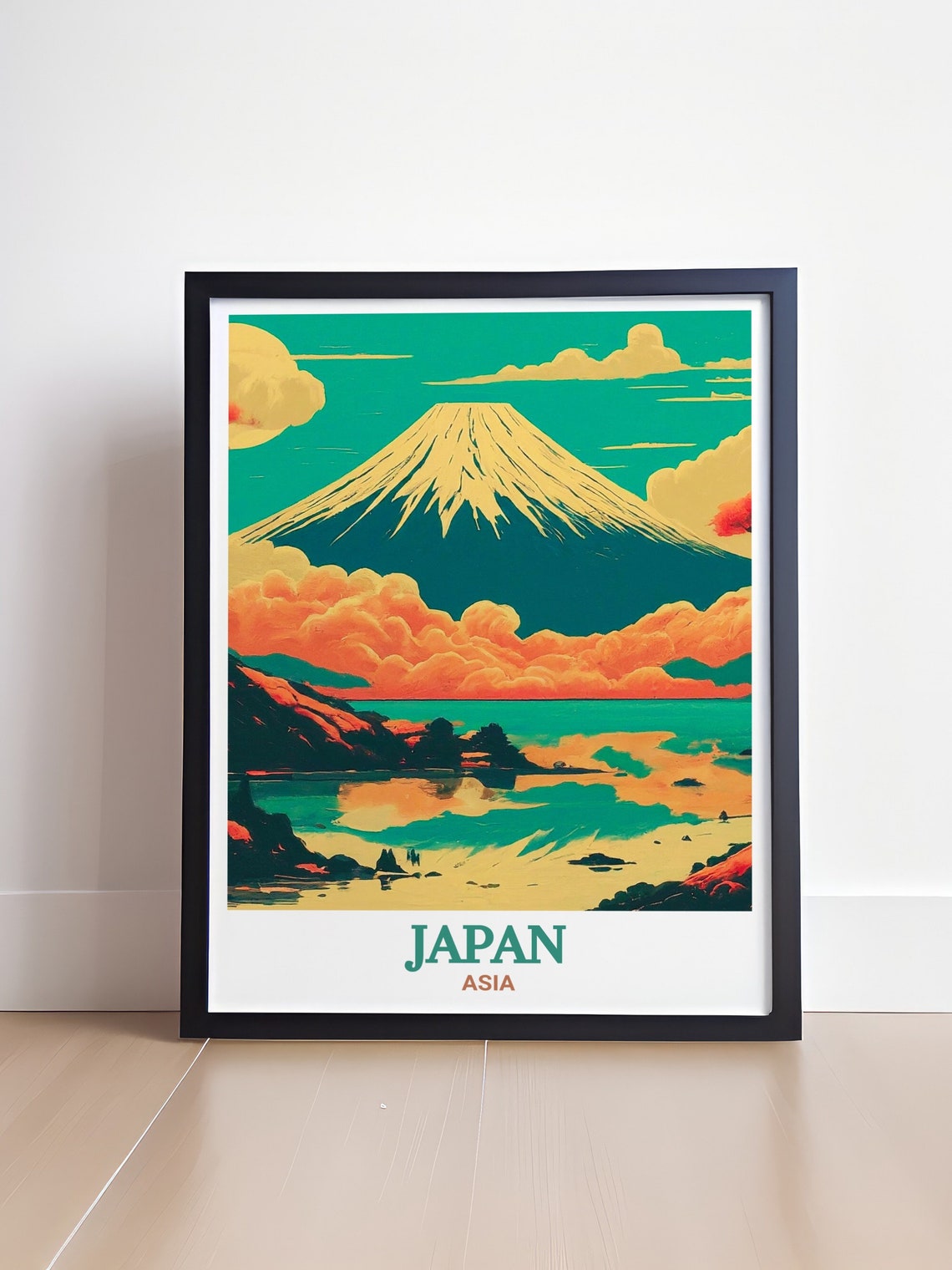 Japan Mount Fuji Pop Art Sunset Clouds Lake Asia Travel Poster - Image 4