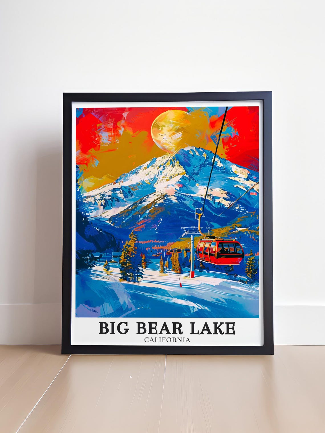 Big Bear Lake California Ski Resort Gondola Mountain Sunset Art Poster - Image 4