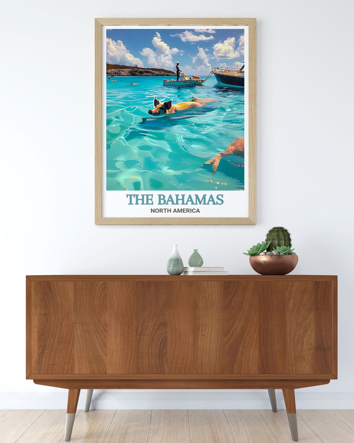 The Bahamas Swimming Pigs In Turquoise Exuma Waters Scene Poster - Image 2