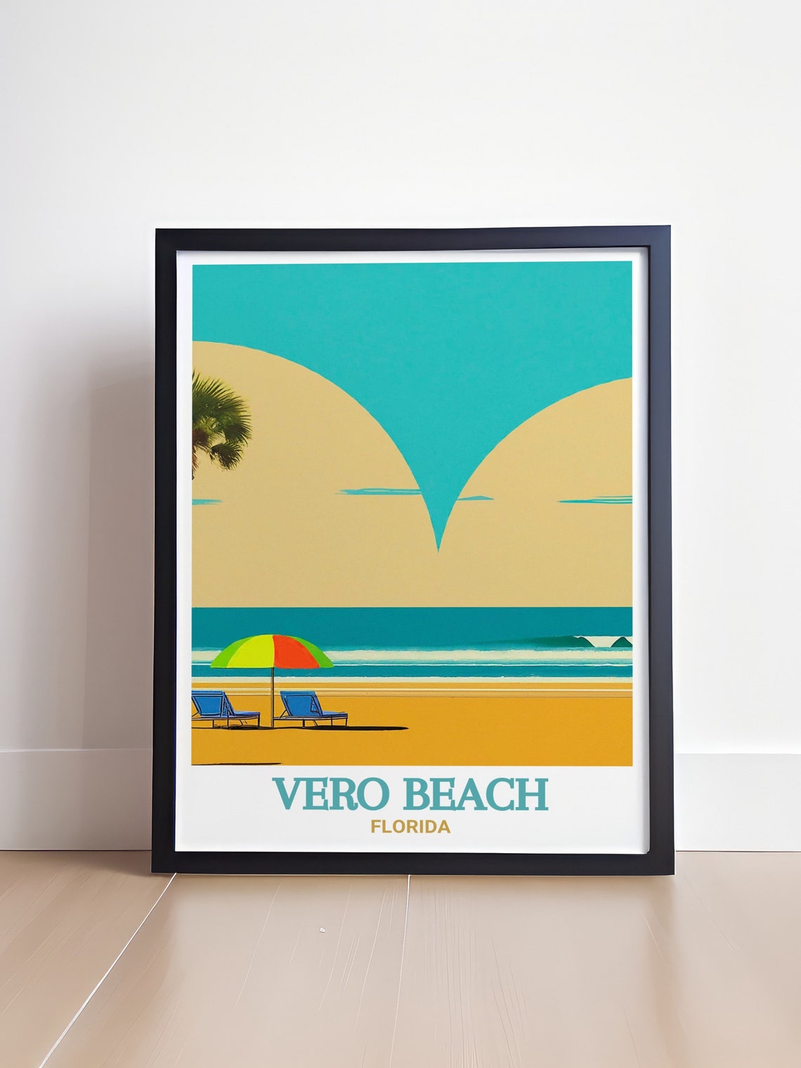 Vero Beach Florida Umbrella Chairs Minimalist Sun Graphic Poster - Image 4