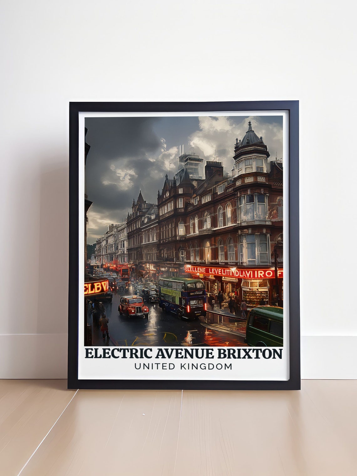 Brixton London Electric Avenue Double Decker Bus Street Scene Poster - Image 4