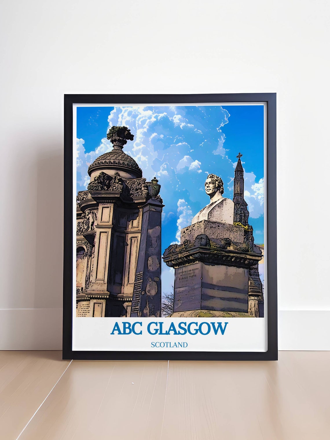 Glasgow Scotland Travel Poster Historic Bust Statue Monuments Art - Image 4