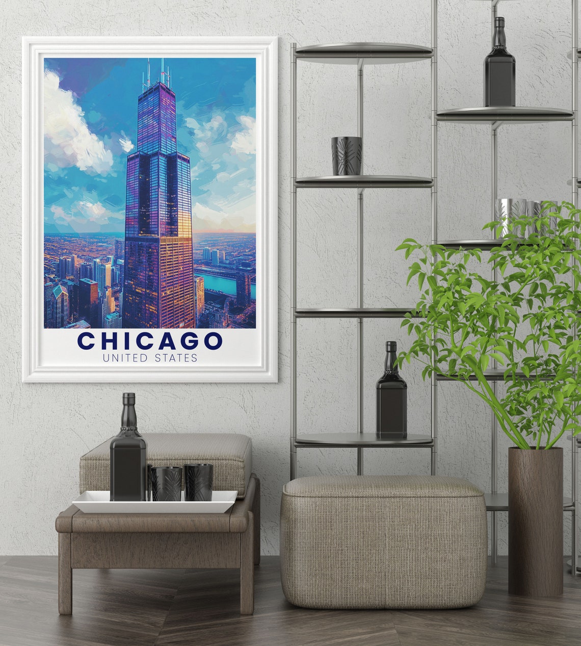 Chicago Willis Tower Skyscraper Sunset United States Travel Poster - Image 3