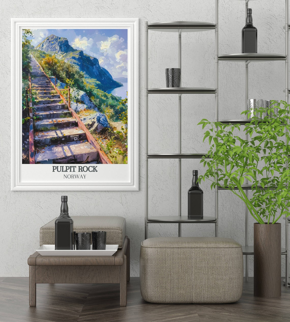 Pulpit Rock Norway Mountain Staircase Hiking Trail Climb Poster - Image 2