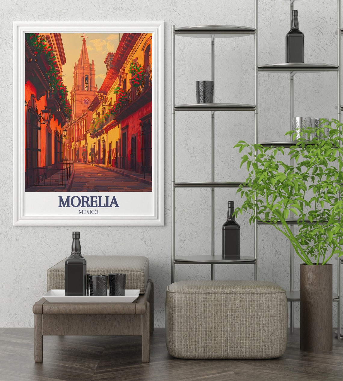 Morelia Mexico Historic Colonial Alley Cathedral Spire Travel Poster - Image 2