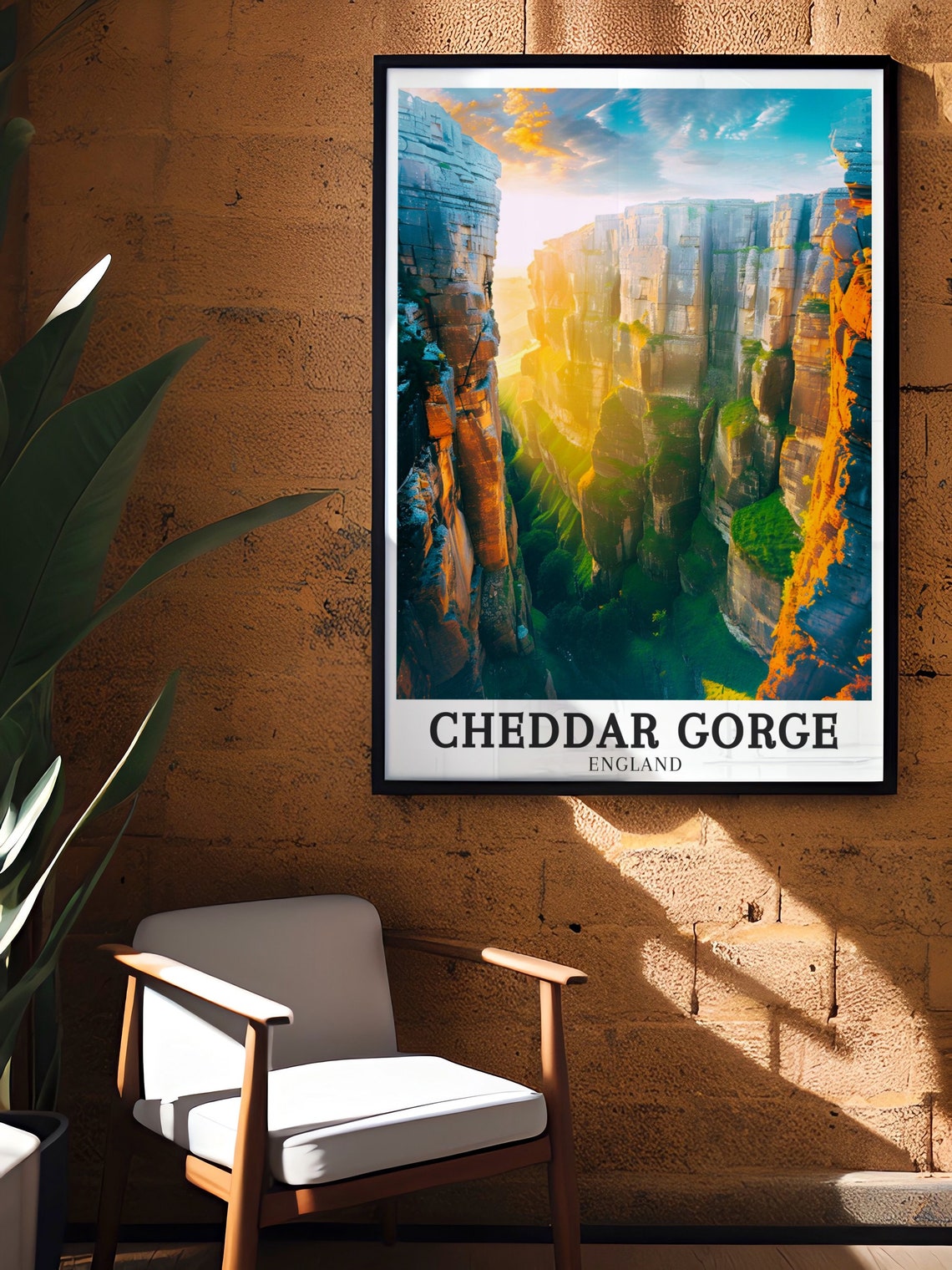 Cheddar Gorge England Sunset Golden Cliffs Canyon Travel Poster - Image 3