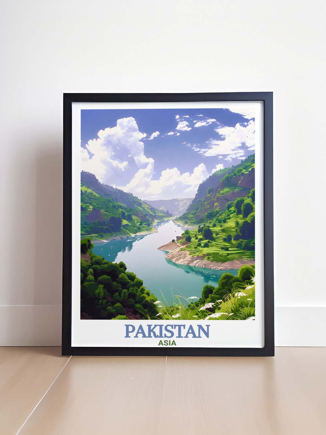 Jhelum River Pakistan Green Valley Gorge in Soft Light Poster - Image 4