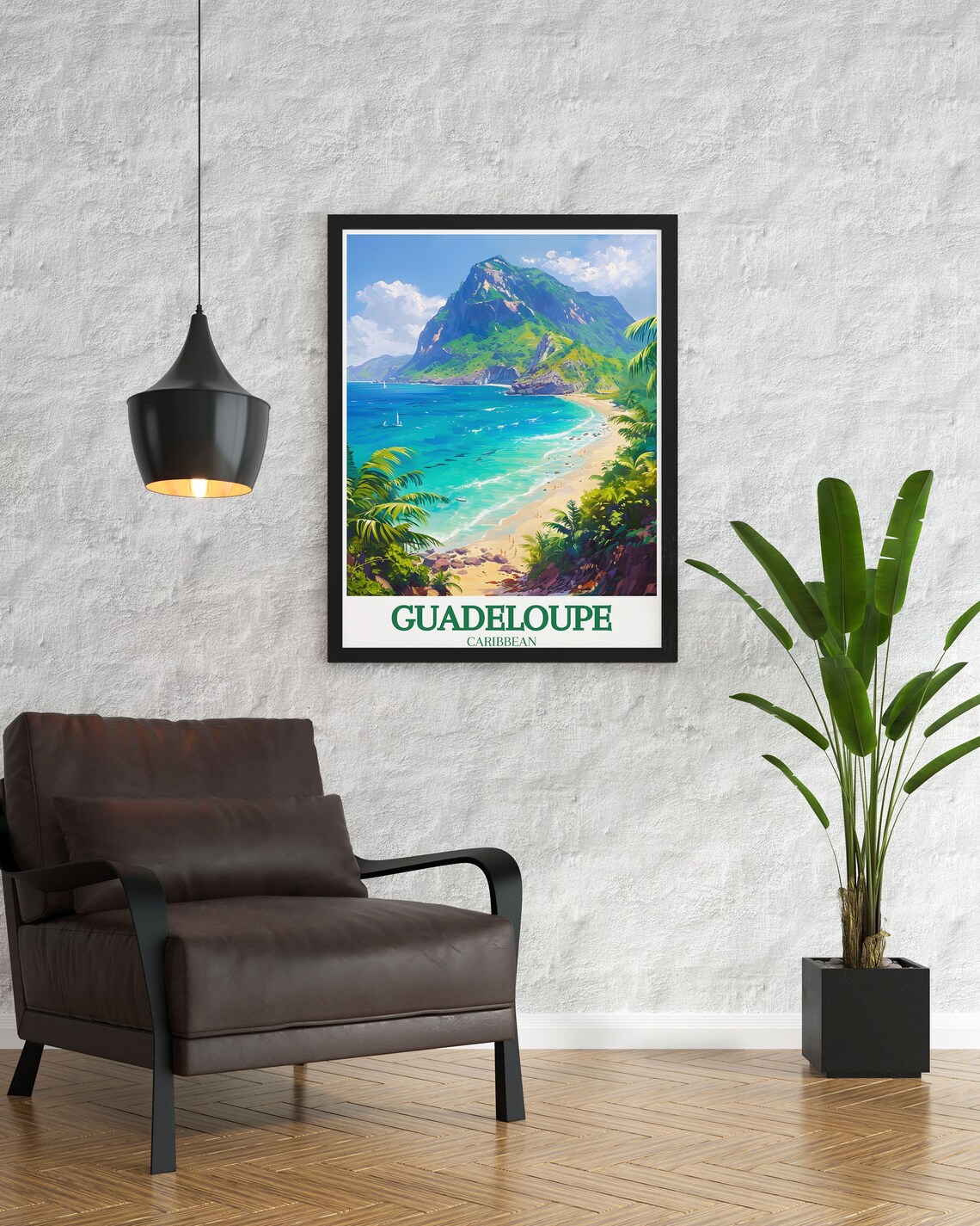 Guadeloupe Caribbean Volcano Beach Day Sailboats Travel Poster - Image 3