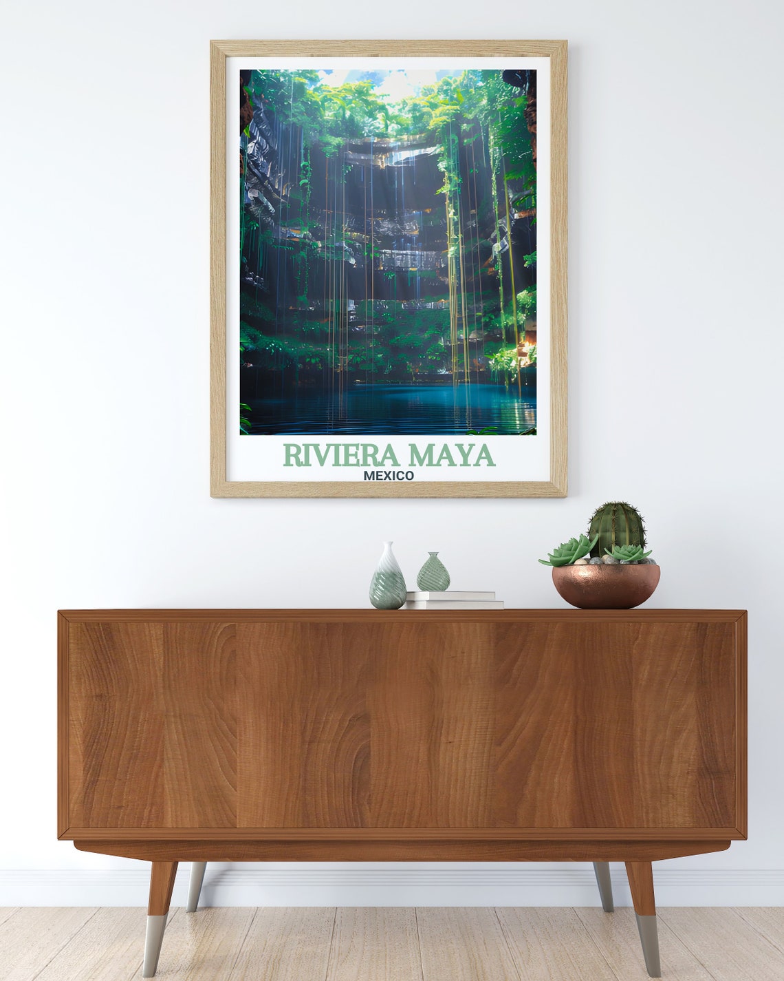 Riviera Maya Cenote Jungle Sinkhole Sunbeam Mexico Travel Poster - Image 3