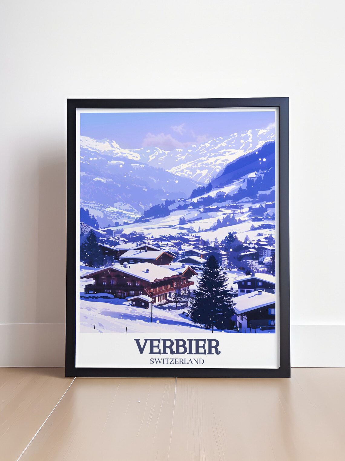 Verbier Switzerland Snowy Alpine Village Winter Valley Travel Poster - Image 4