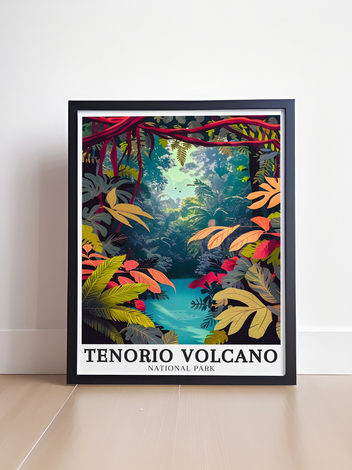 Tenorio Volcano Blue Lagoon Framed By Tropical Leaves Art Poster - Image 4
