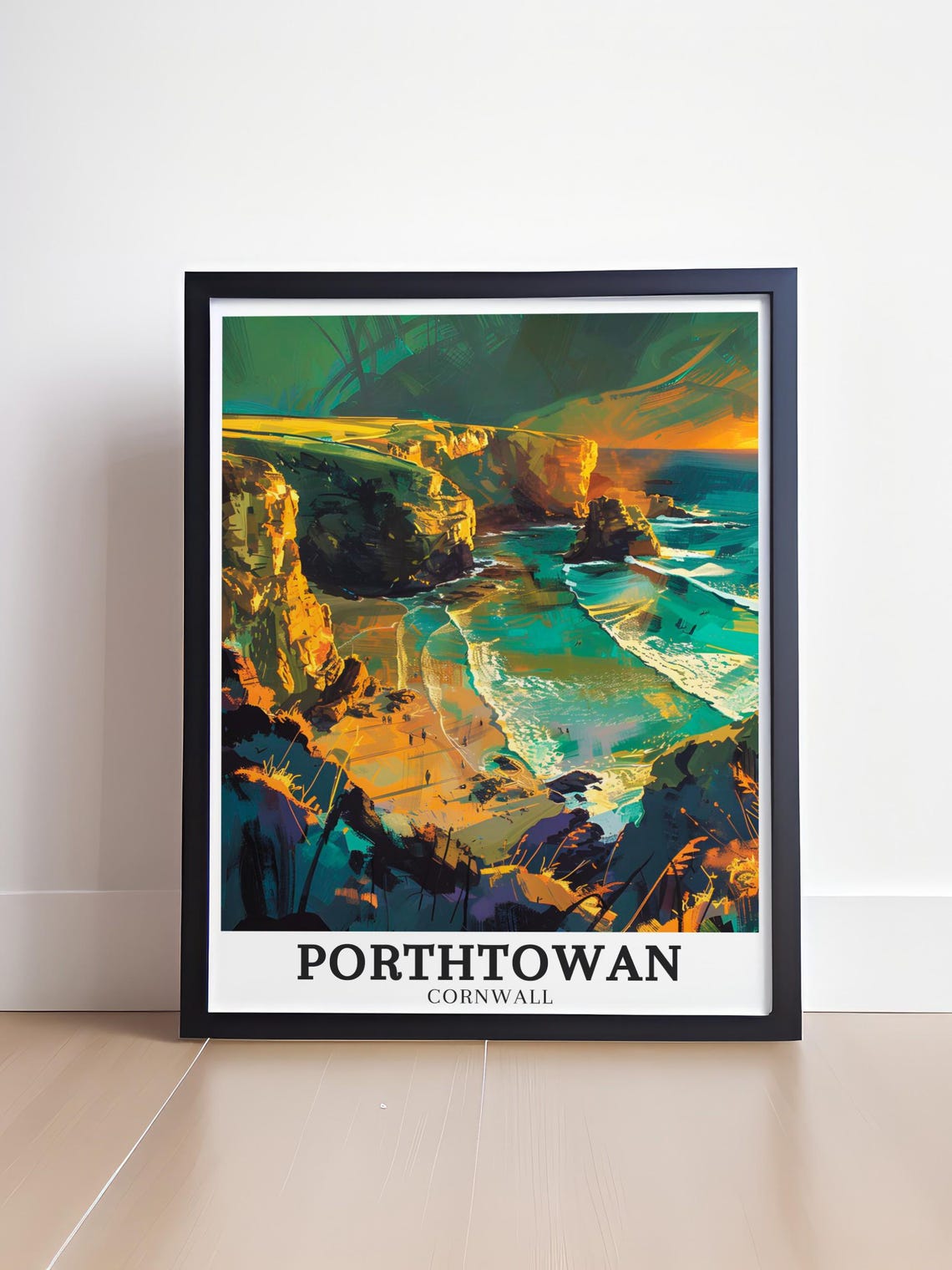 Porthtowan Cornwall Golden Cliffs Dramatic Wave Travel Poster - Image 4