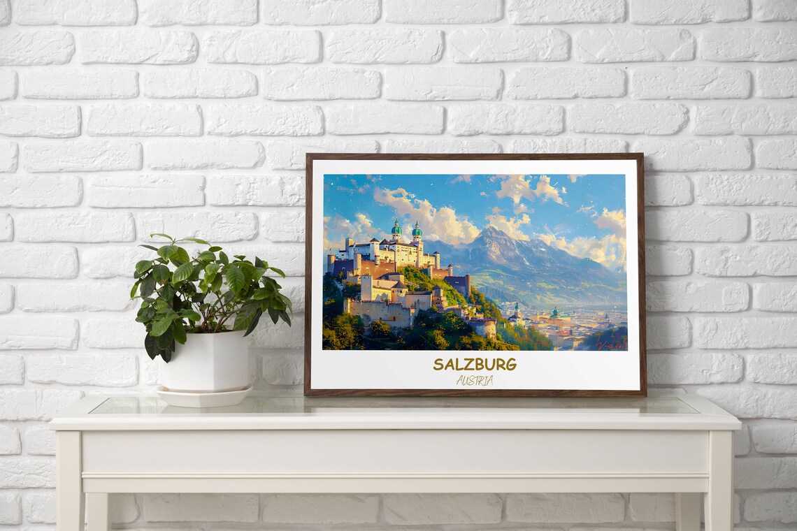 Salzburg Austria Hohensalzburg Fortress Hilltop Old Town Travel Poster - Image 3