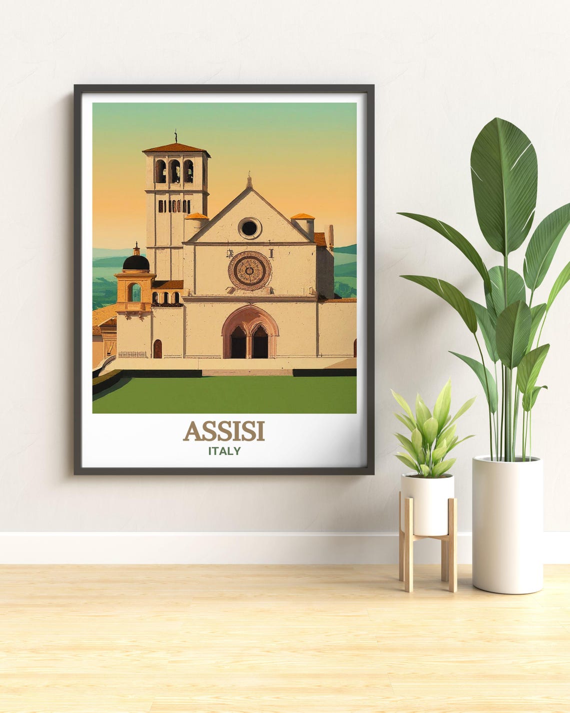 Assisi Italy Basilica Saint Francis Sunset Facade Travel Poster - Image 3