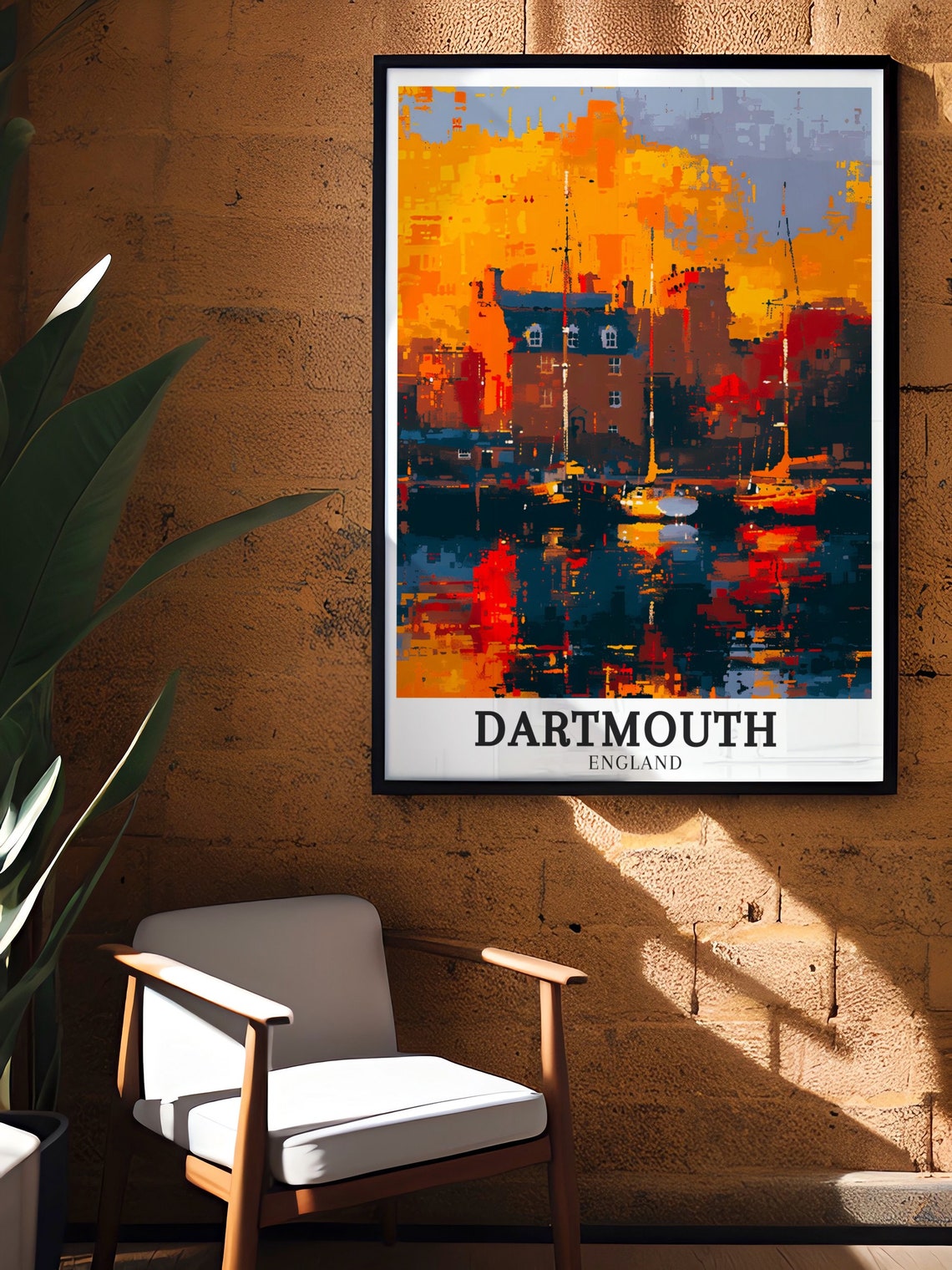 Dartmouth England Abstract Sunset Harbor Reflections Art Poster - Image 2