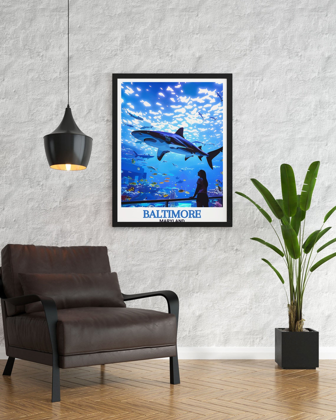 Baltimore Maryland Aquarium Shark Tank Underwater Travel Poster - Image 2