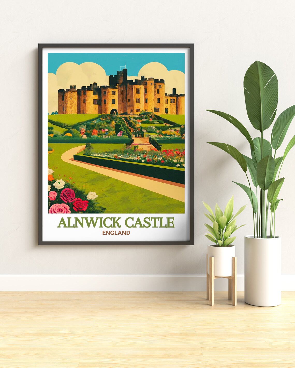 Alnwick Castle England Vintage Gardens and Castle View Travel Poster - Image 2