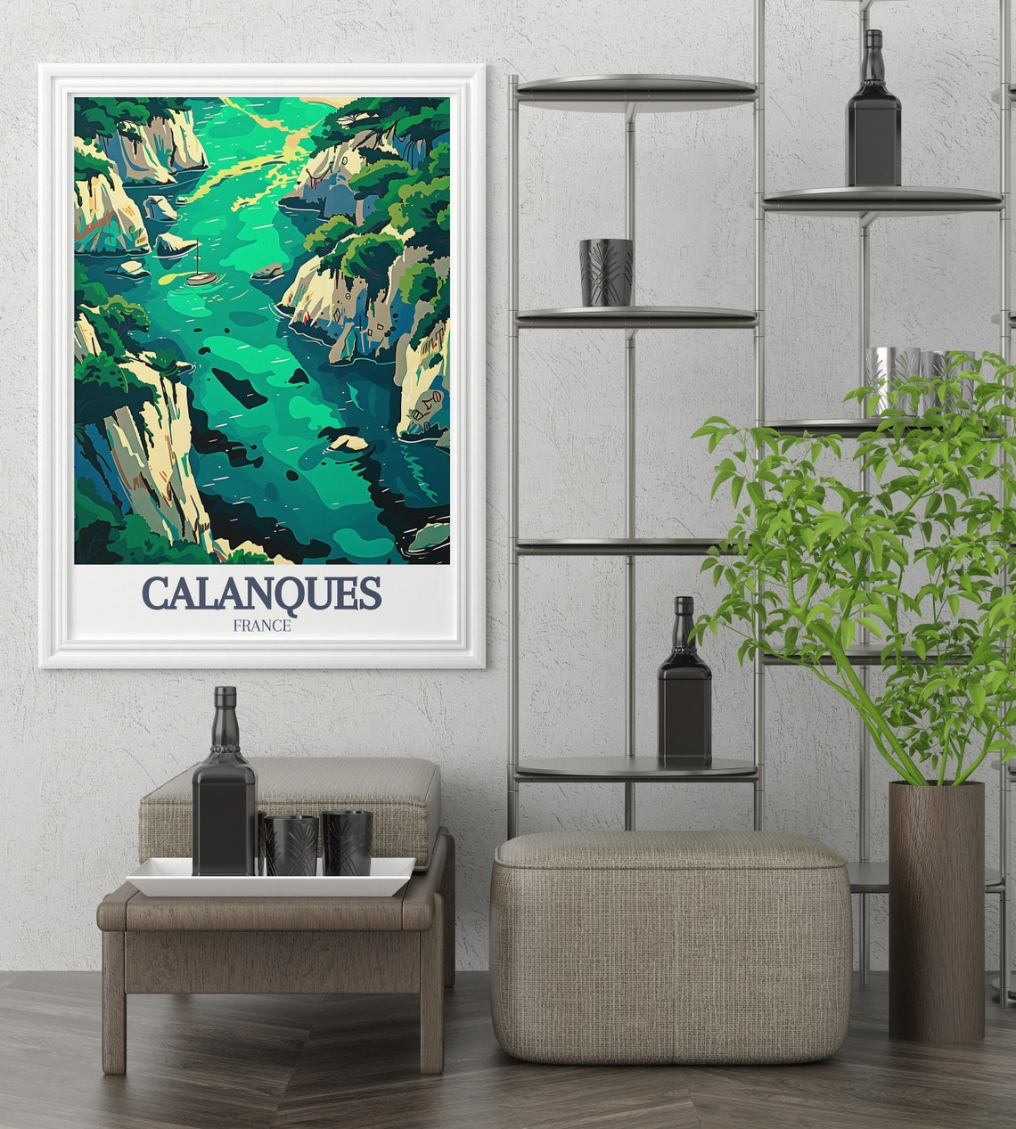 Calanques Aerial View Of Emerald Inlet Between White Cliffs Poster - Image 2
