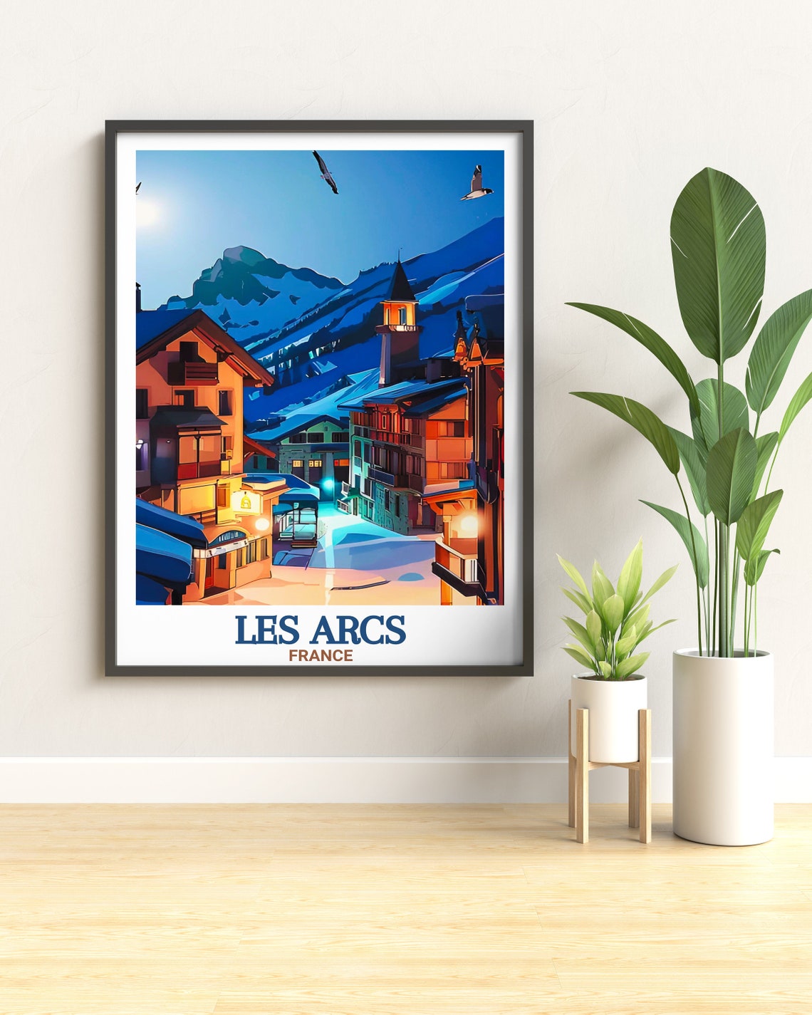 Les Arcs France Moonlit Village Mountain Night Scene Travel Poster - Image 2