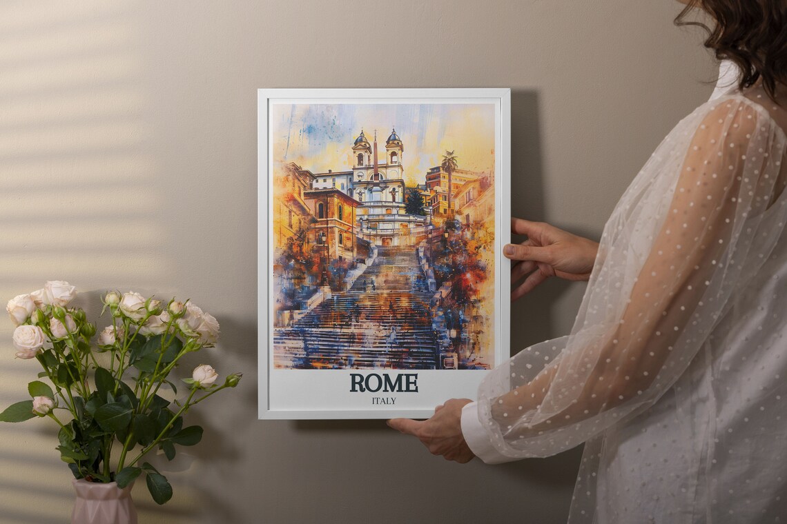 Rome Spanish Steps And Trinita Dei Monti Golden Hour Watercolor Poster - Image 2
