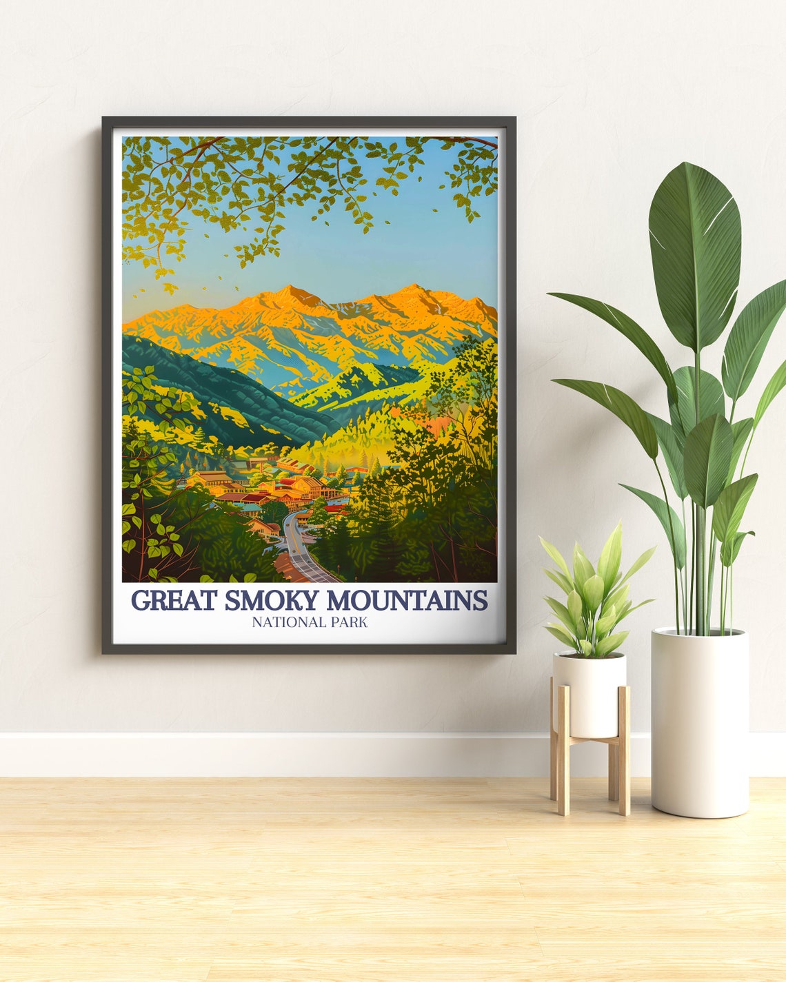 Great Smoky Mountains Golden Valley Village Scenic Travel Poster - Image 3
