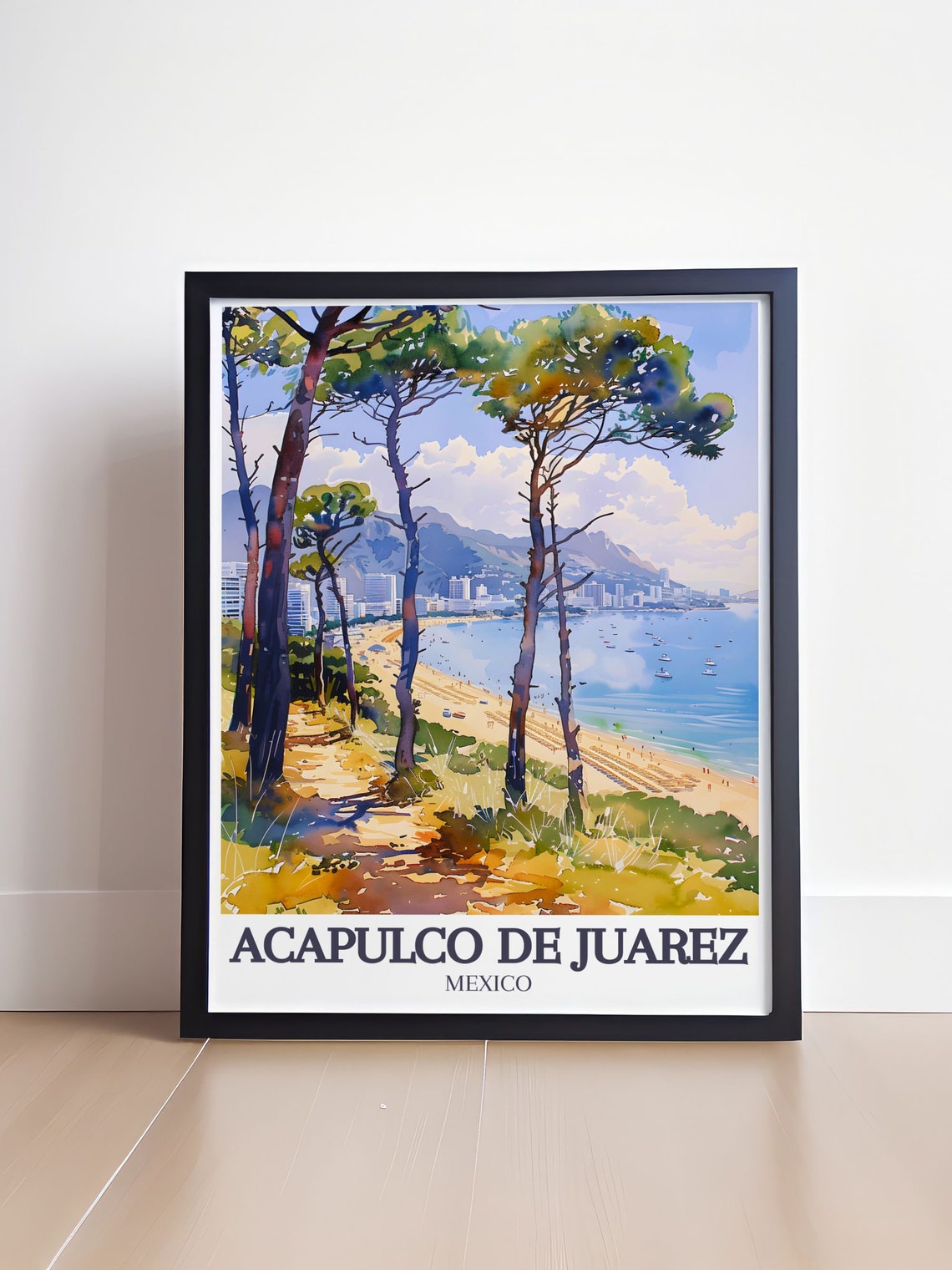 Acapulco de Juarez Mexico Beach Watercolor Travel Poster Art - Image 4