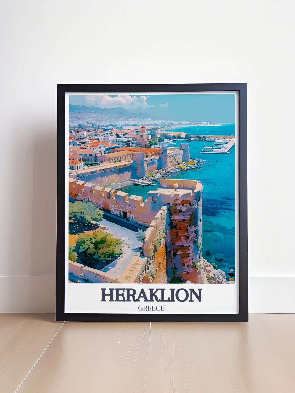 Venetian Walls Old Town Heraklion Greece Turquoise Sea Travel Poster - Image 4