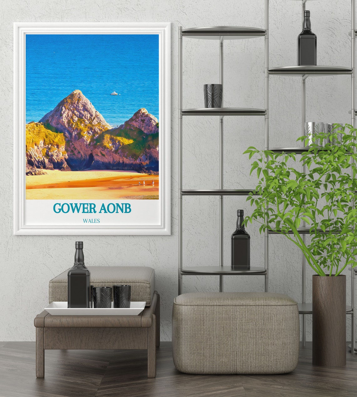 Gower AONB Wales Rocky Coast Sea Cliffs Golden Beach Travel Poster - Image 4