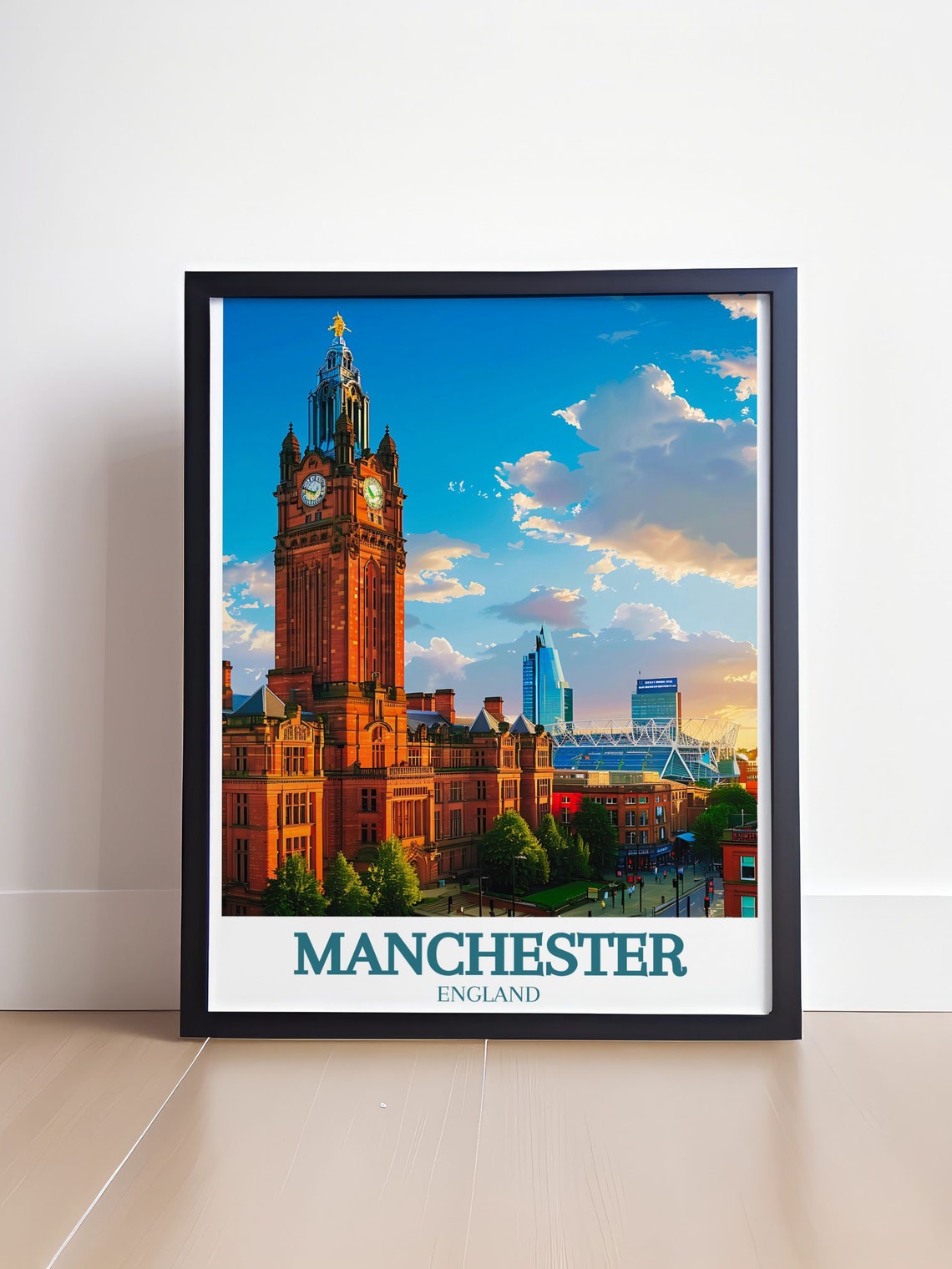 Manchester Town Hall Clock Tower Sunset Skyline England Poster - Image 4