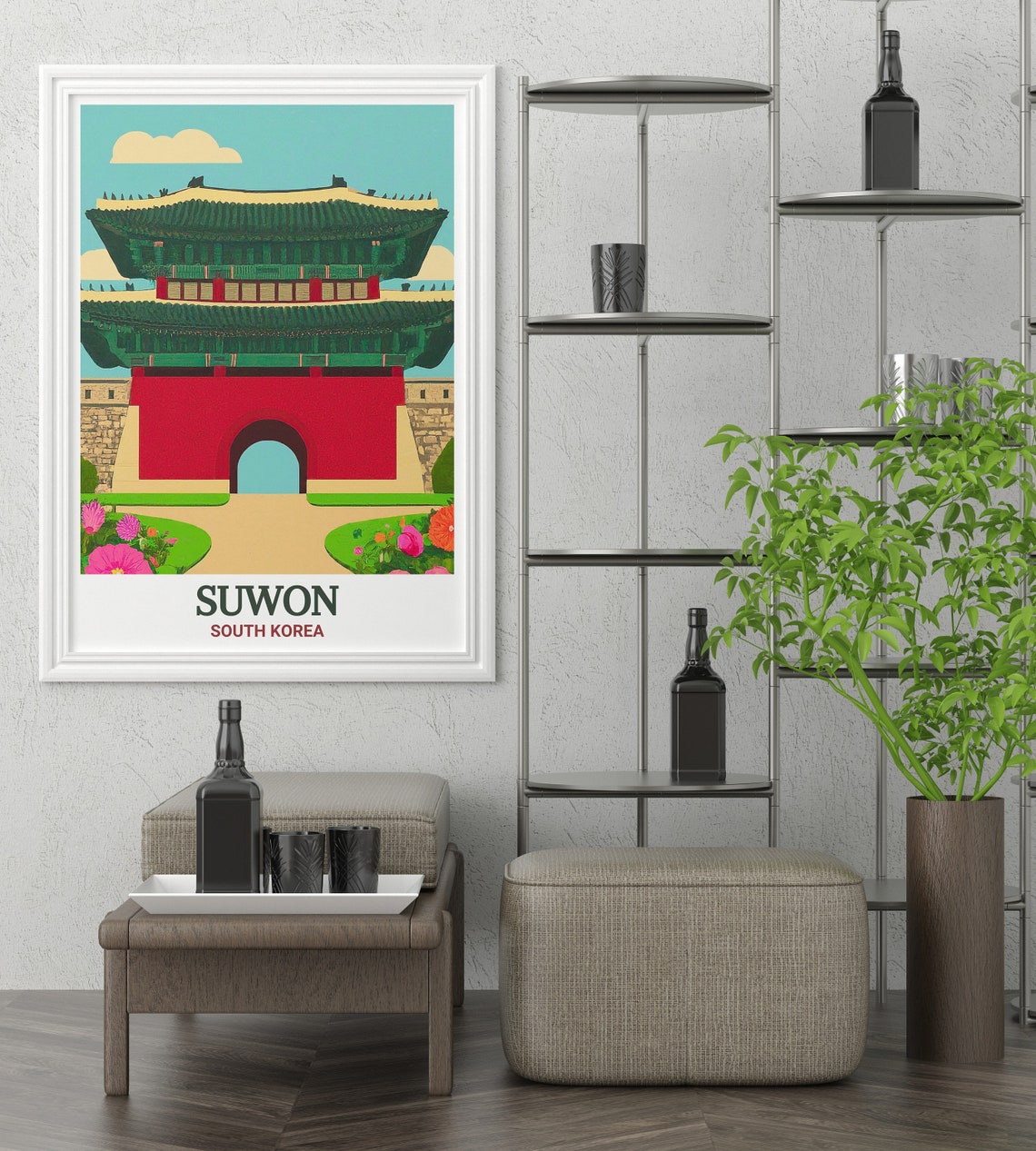 Suwon Paldalmun Gate Red Two Tier Tower Flower Garden Poster - Image 3