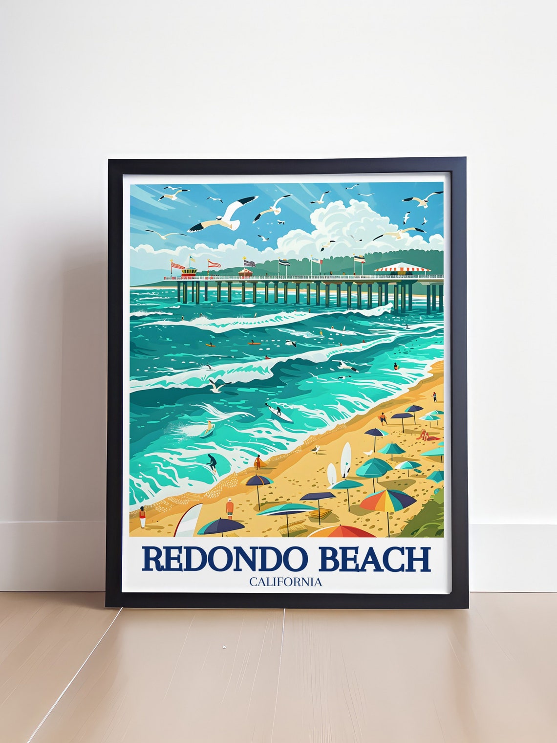 Redondo Beach California Daytime Surf Pier Beach Crowd Poster - Image 4