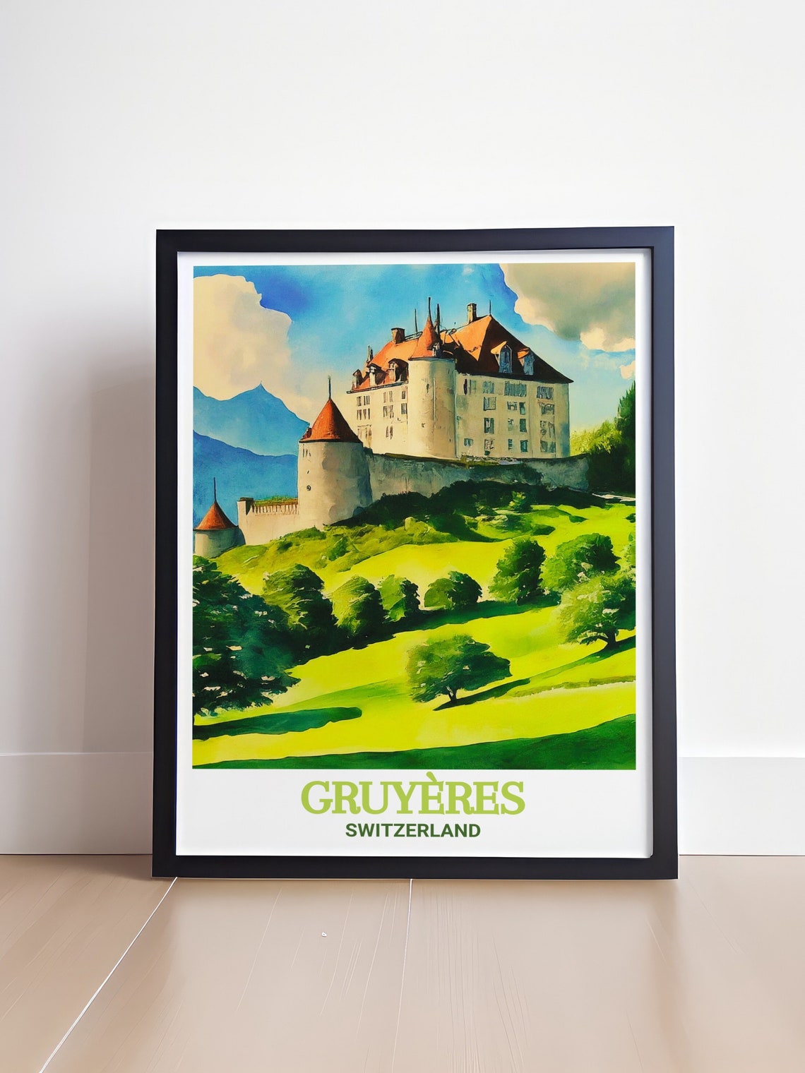 Gruyeres Switzerland Medieval Castle Green Hillside Travel Poster - Image 4