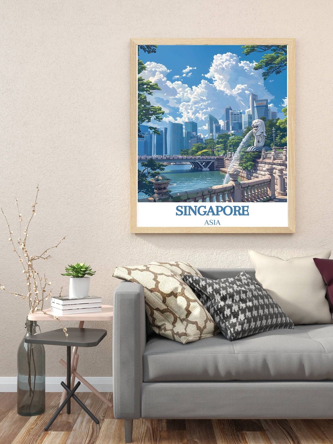 Singapore Merlion Park Marina Bay Skyline Daytime Asia Poster - Image 2