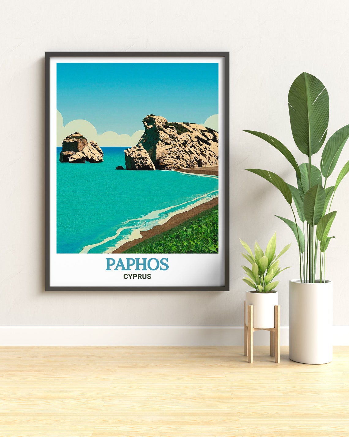 Paphos Cyprus Aphrodites Rock Turquoise Sea Cliffs Beach Poster - Image 3