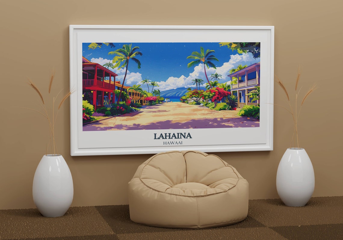 Lahaina Hawaii Colorful Front Street Palm Trees Sunny Day Poster - Image 2