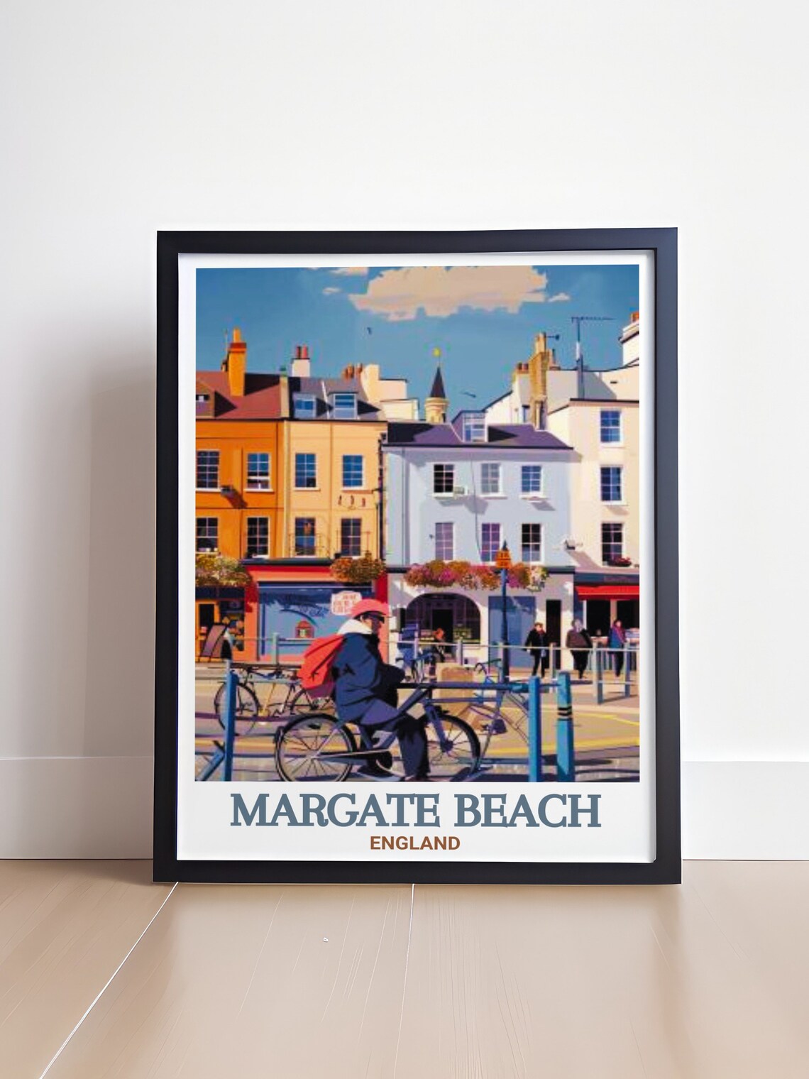 Margate Beach England Old Town Colorful Street Cyclist Art Poster - Image 4
