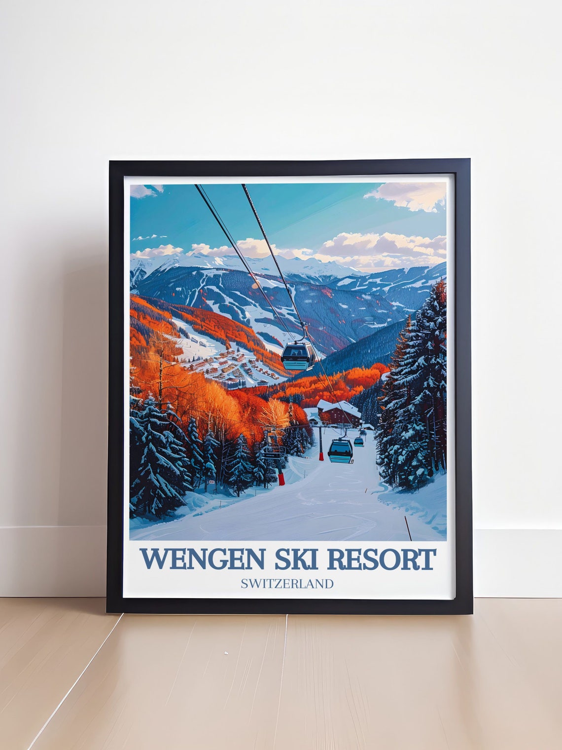 Wengen Switzerland Gondola Ride Over Autumn Alpine Slopes Poster - Image 4