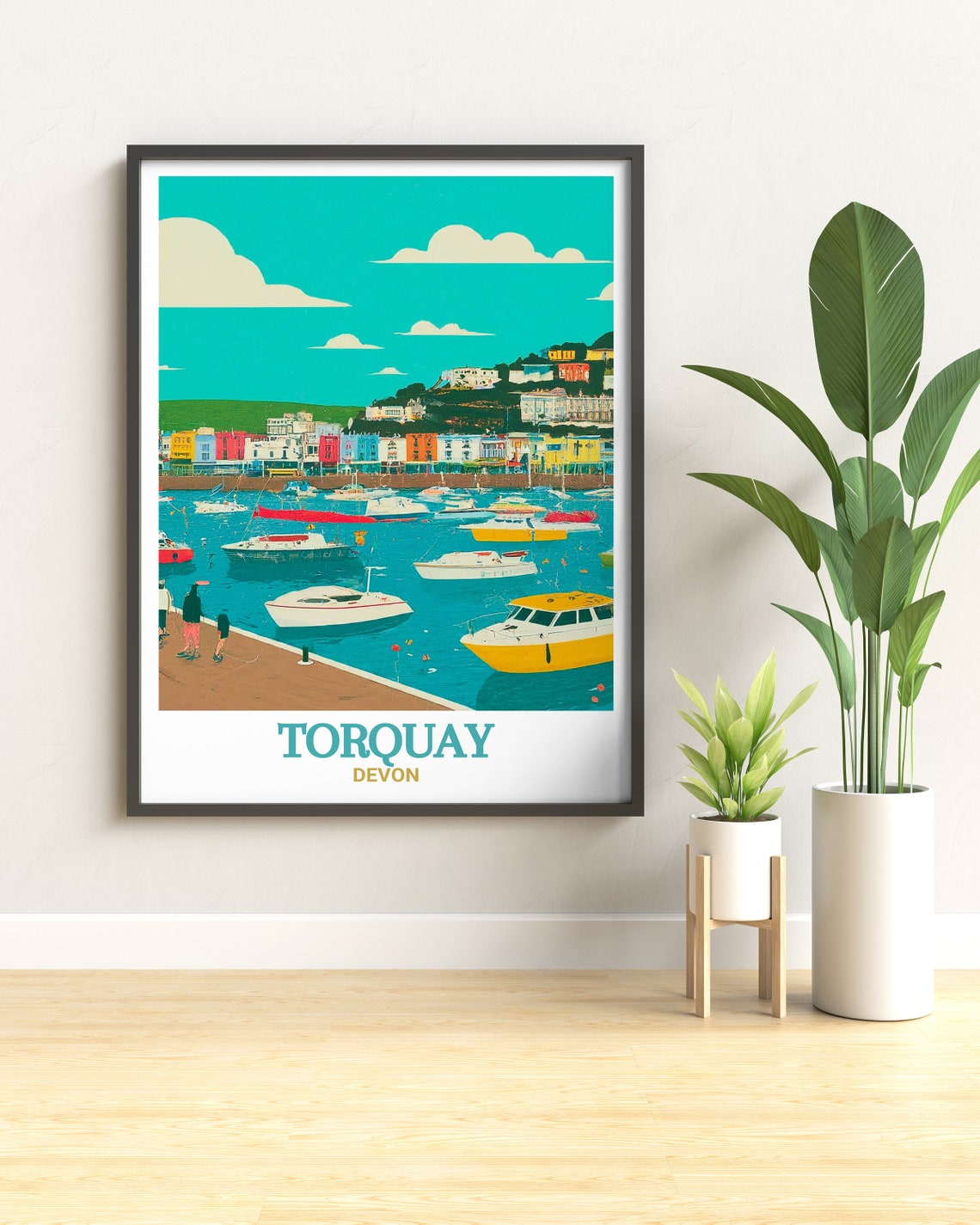 Torquay Devon Harbour Boats Colorful Seafront Pier Travel Poster - Image 3
