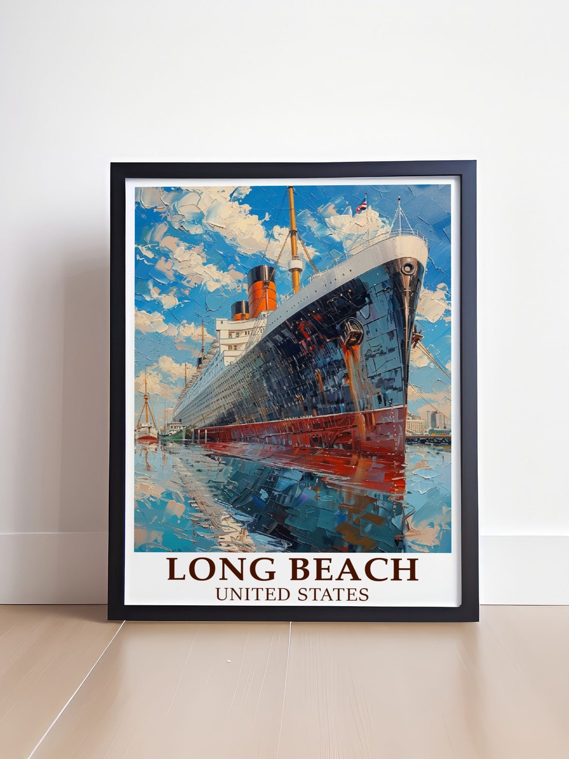 Long Beach Queen Mary Poster California Ocean Liner Ship Art - Image 4