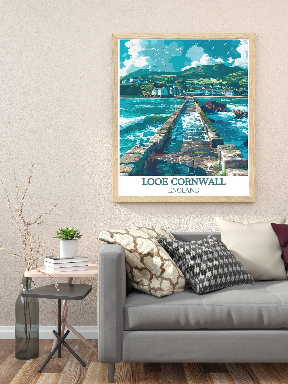 Looe Cornwall England Seaside Banjo Pier Harbor Waves Poster - Image 3