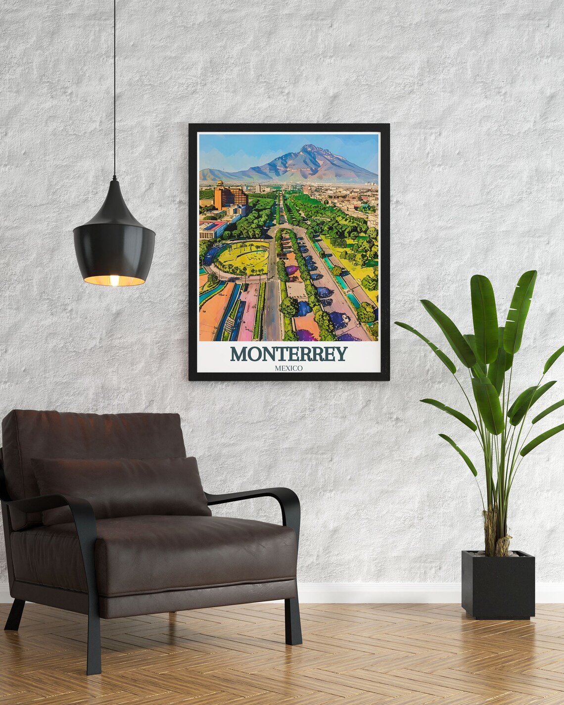 Monterrey Aerial City Panorama Mountain Mexico Travel Poster - Image 2
